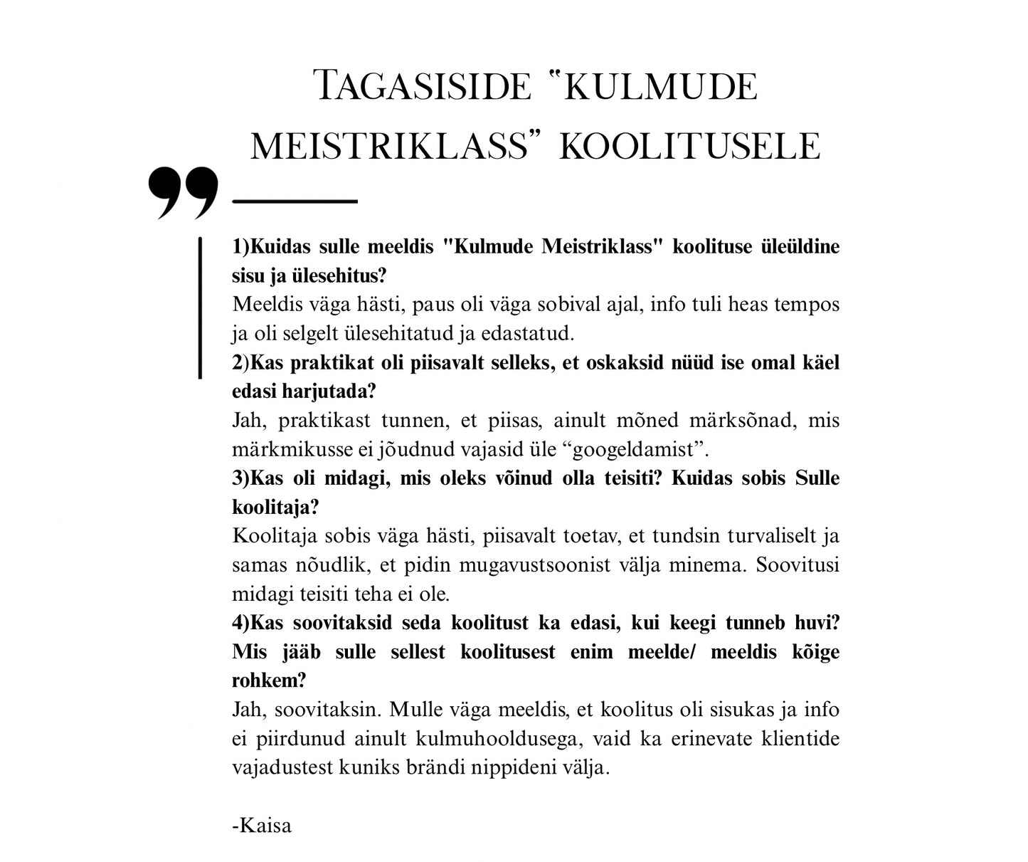 Koolitus "KULMUDE MEISTRIKLASS"