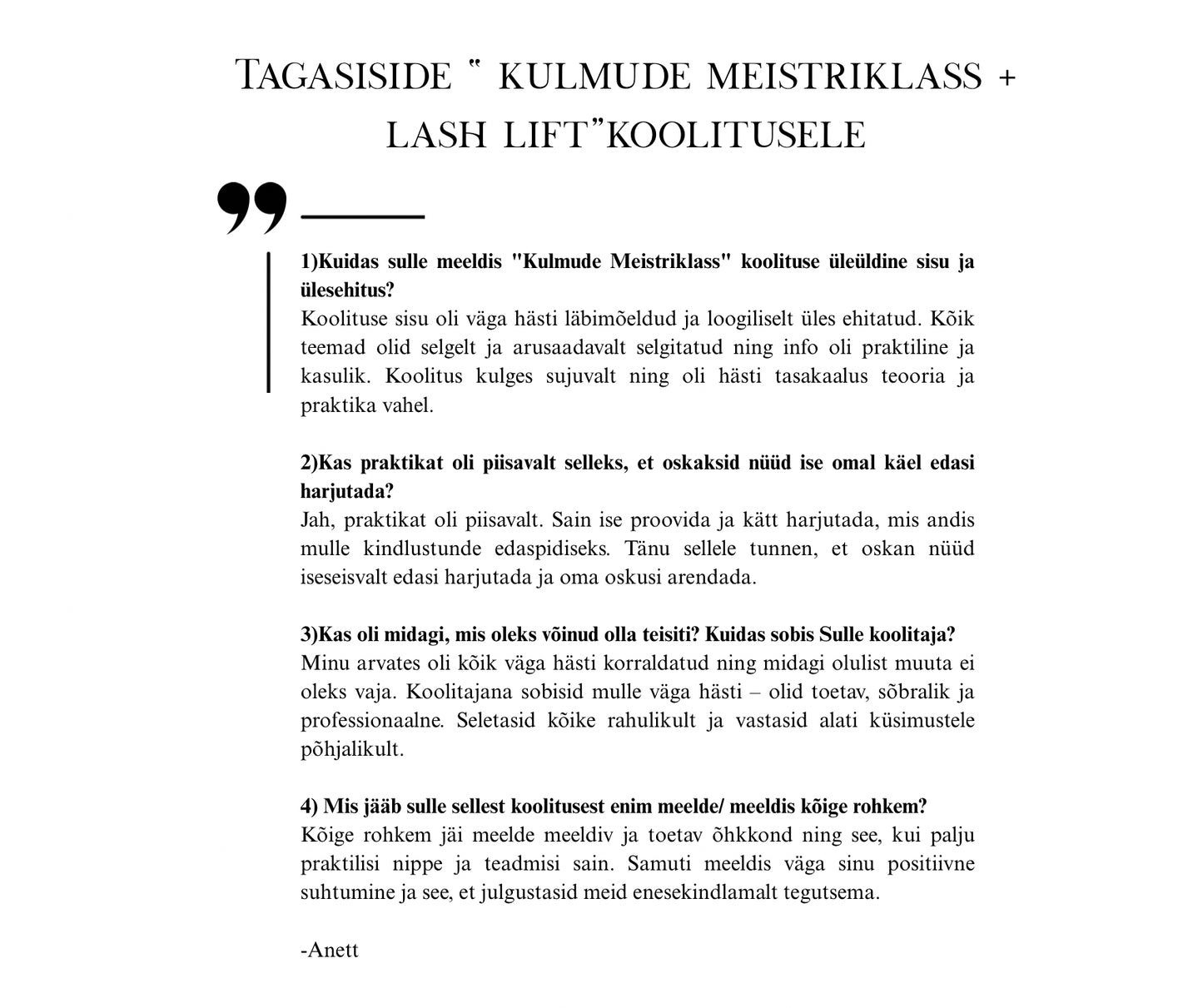 Koolitus "KULMUDE MEISTRIKLASS"