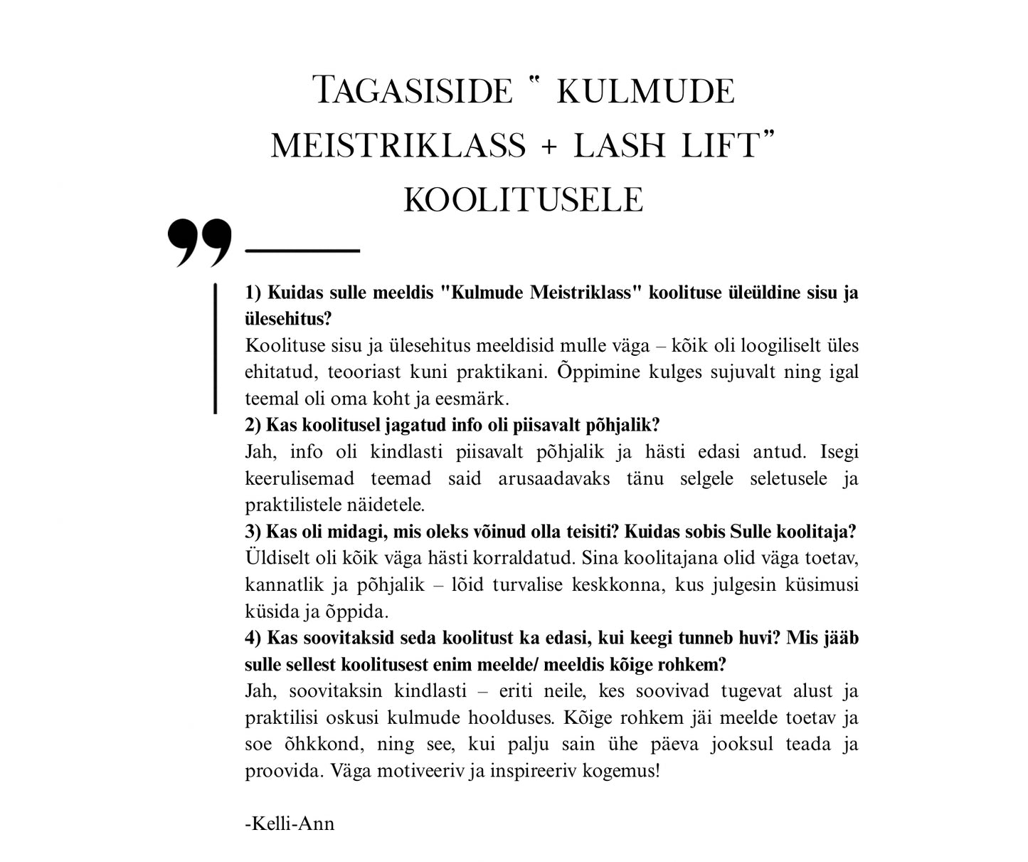 Koolitus "KULMUDE MEISTRIKLASS"